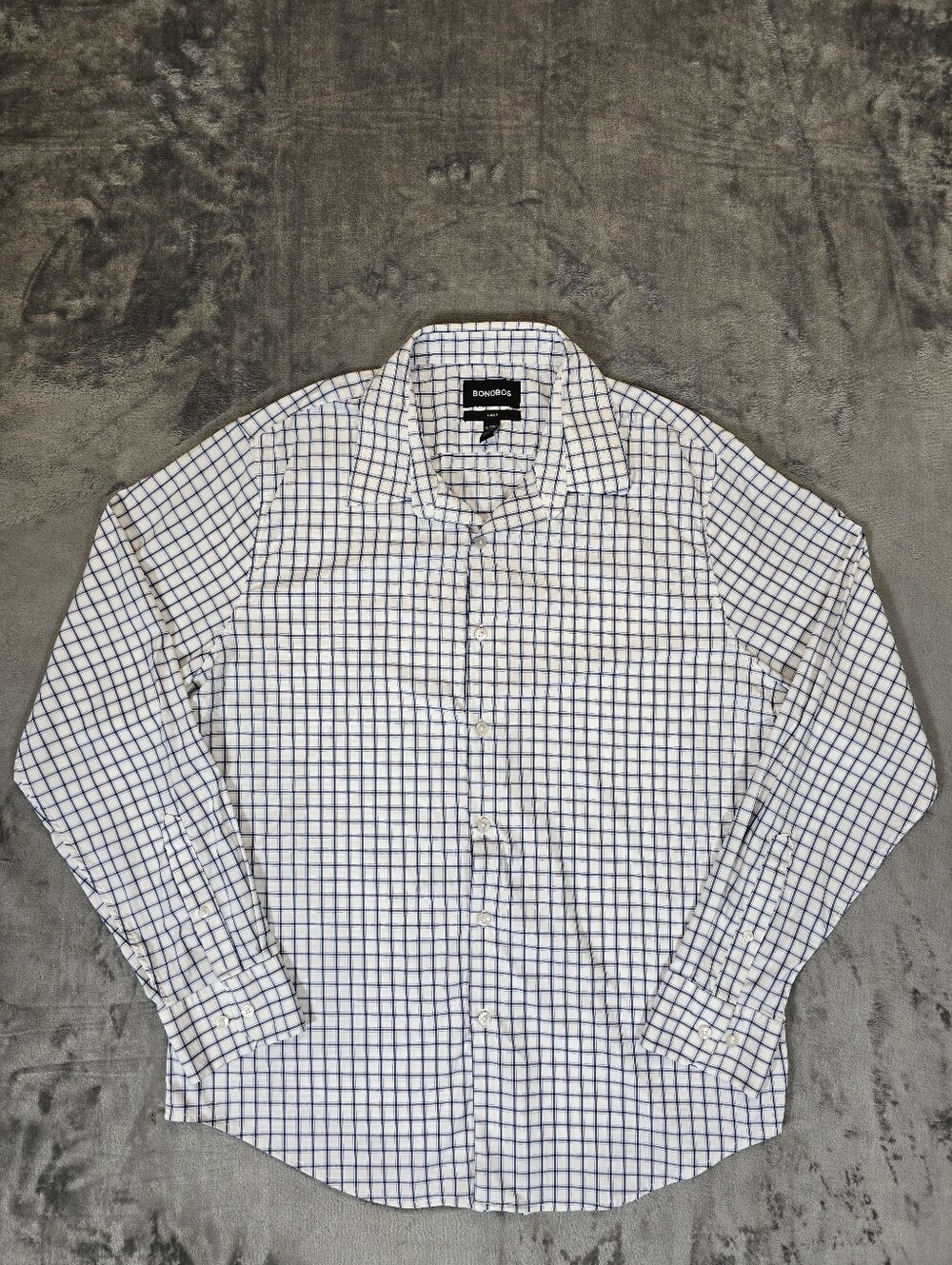 Bonobos Checked Grid Slim Fit Button Up Shirt Size XL White